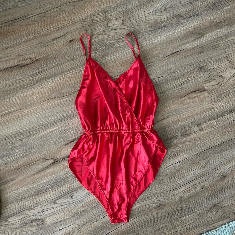 Vintage Victoria Secret red satin bodysuit